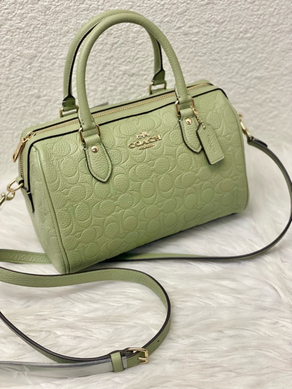 Coach Rowan Satchel Bag Signature Leather In Pistachio CEW03/Gold/Pistachio - Picture 2 of 13